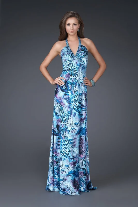 Women's Casual Apparel For Weekends La Femme - Sleeveless Adorned Eclectic Pattern Gown 16270