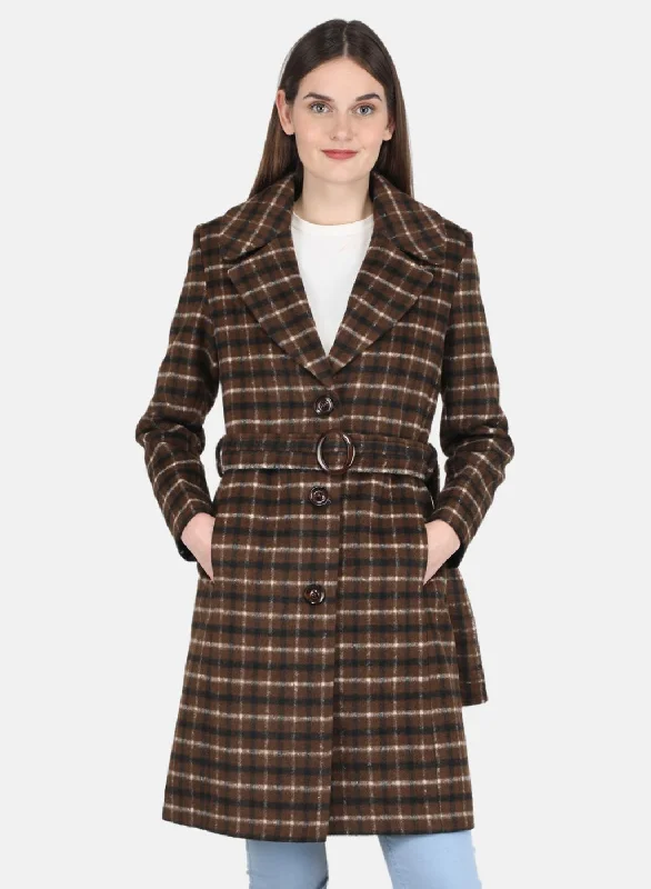 Women's Fashion Clothing Women Brown Check Coat