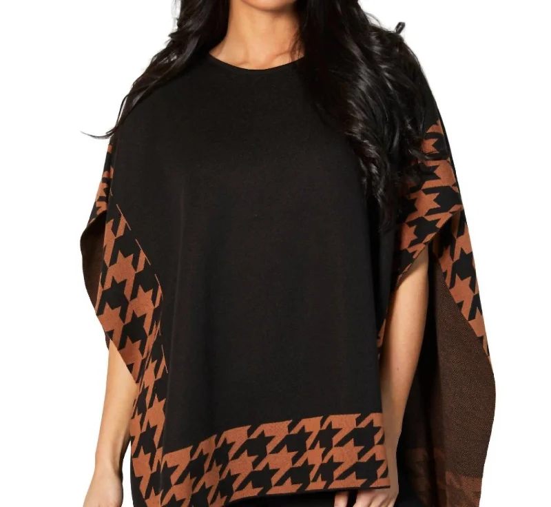 Women's Travel Outfit Set Houndstooth Poncho In Black/combo