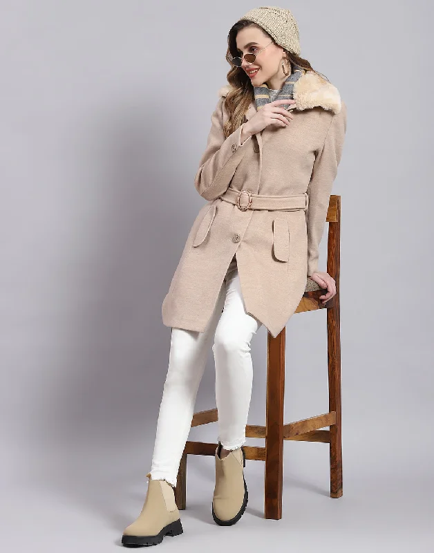 Casual Dresses for Women Women Beige Solid Collar Full Sleeve Coat