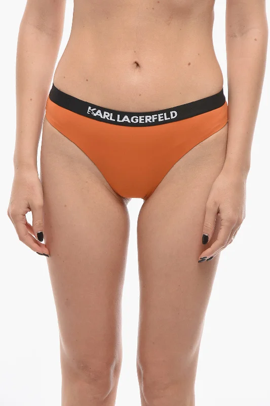 Affordable Women's Clothing Karl Lagerfeld Solid Color SPORT Bikini Bottom with Elastic Band Logoed at