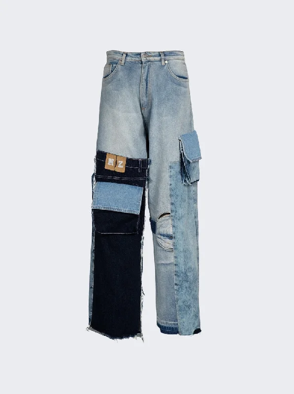 Affordable Women's Attire Upcycled Denim Cargo Jeans