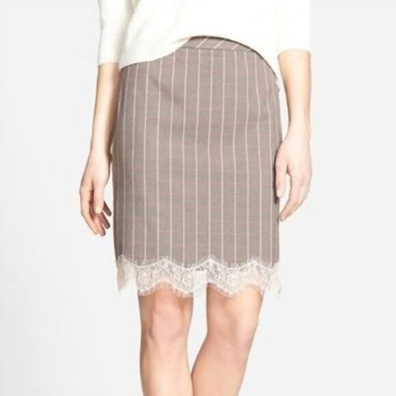 Comfortable Women's Outfits Lace Trim Plaid Pencil Skirt In Cream