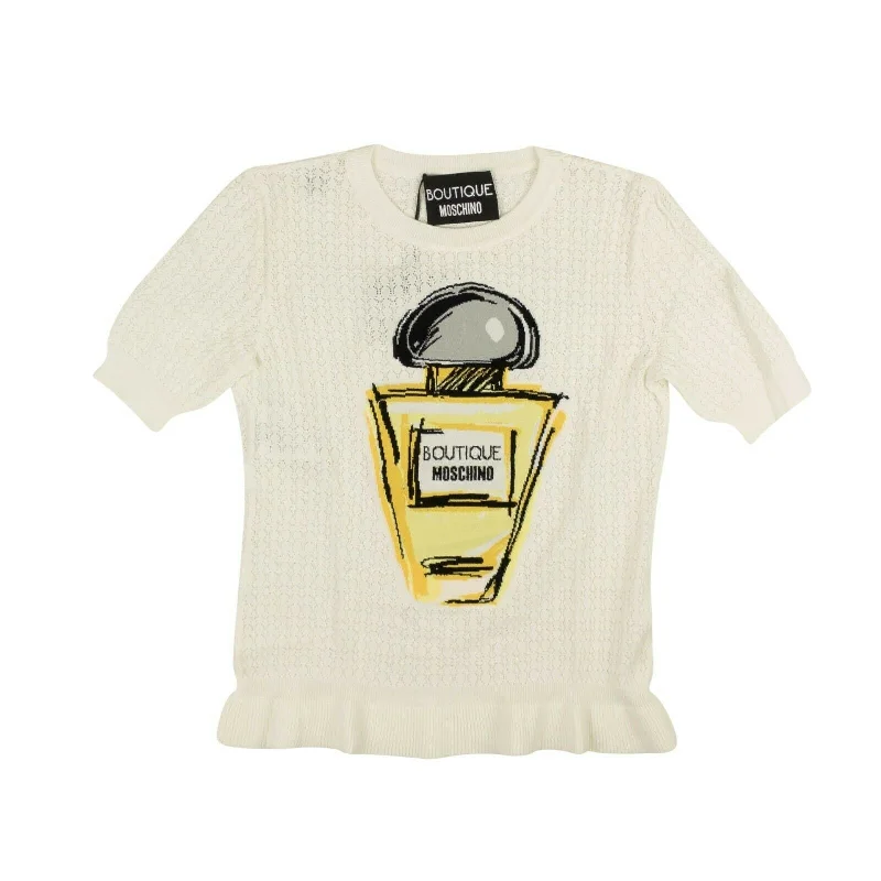 Women's Apparel And Garments White Short Sleeve Pointelle Perfume Shirt