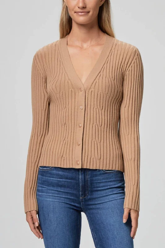 Stylish Women's Outfit Shirin Cardigan In Dark Camel