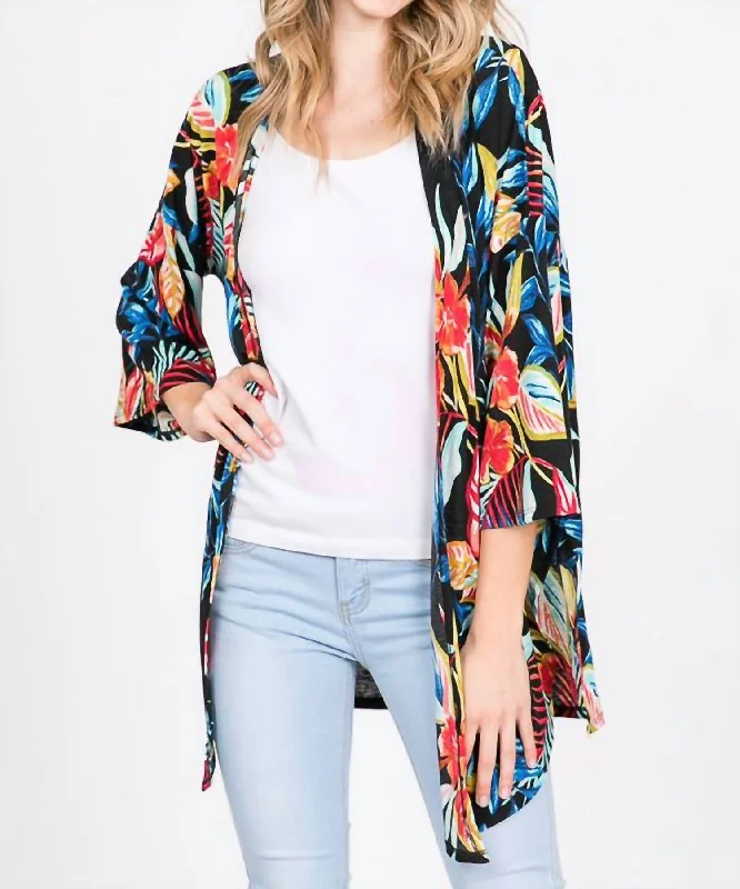 Sales For Clothes Open Cardigan With Side Slit In Tropical Floral