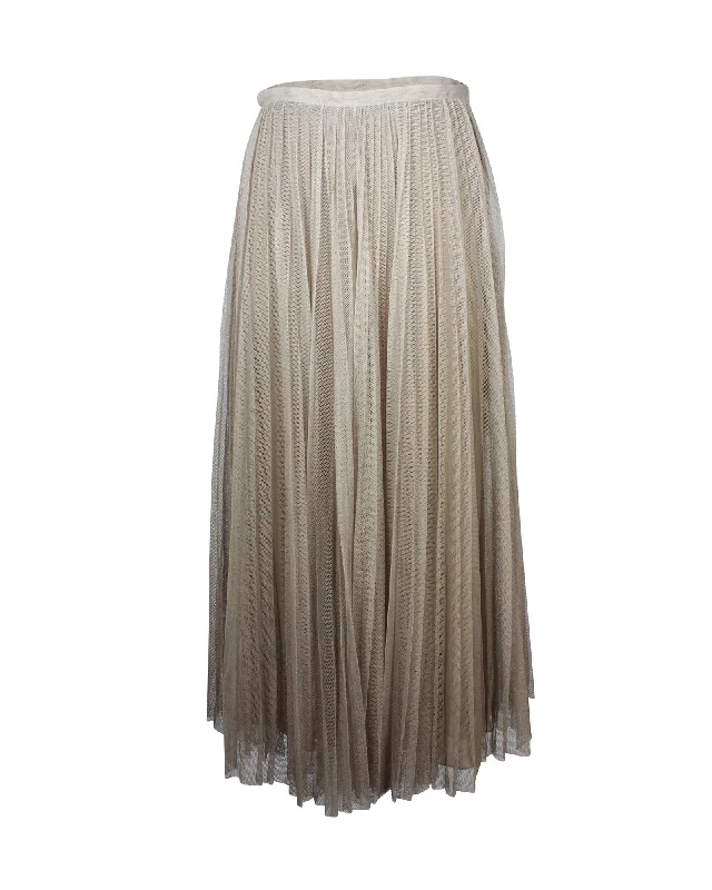 High-End Women's Apparel Dior Pleated Gradient Maxi Skirt in Beige Silk & Tulle