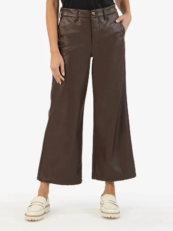 Sustainable Women's Clothing Aubrielle High Waist Ankle Wide Leg Faux Leather Pants In Chocolate