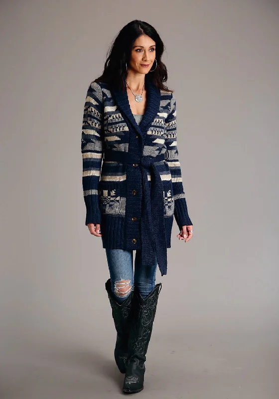 Women's Layered Outfit Stetson Womens Indigo Aztec Blue Wool Blend Cardigan Sweater