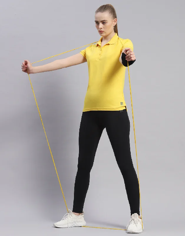 Women's Occasion Wear Clothes Women Yellow Solid Polo Collar Half Sleeve T-Shirt