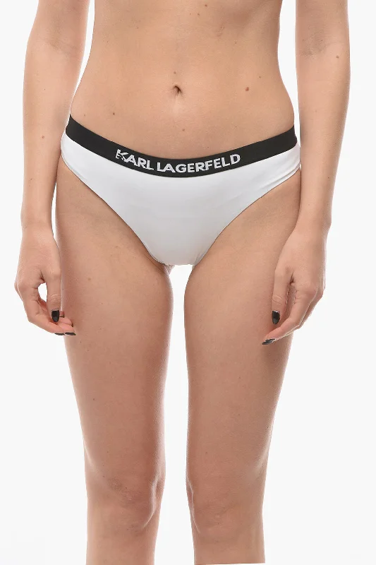 Stylish Women's Clothing Karl Lagerfeld Two-Tone SPORT Bikini Bottom with Logoed Elastic Band at the