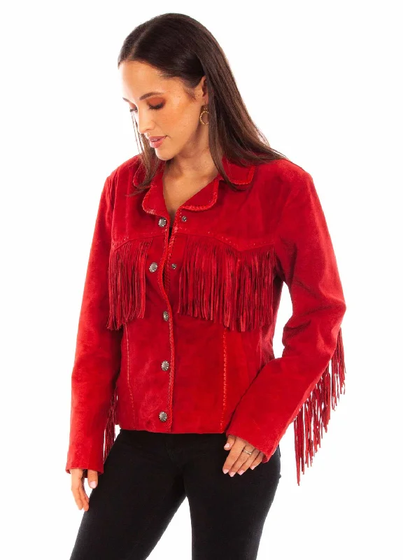 Women's Outfit For The Office Scully Womens Cowgirl Fringe Red Leather Leather Jacket