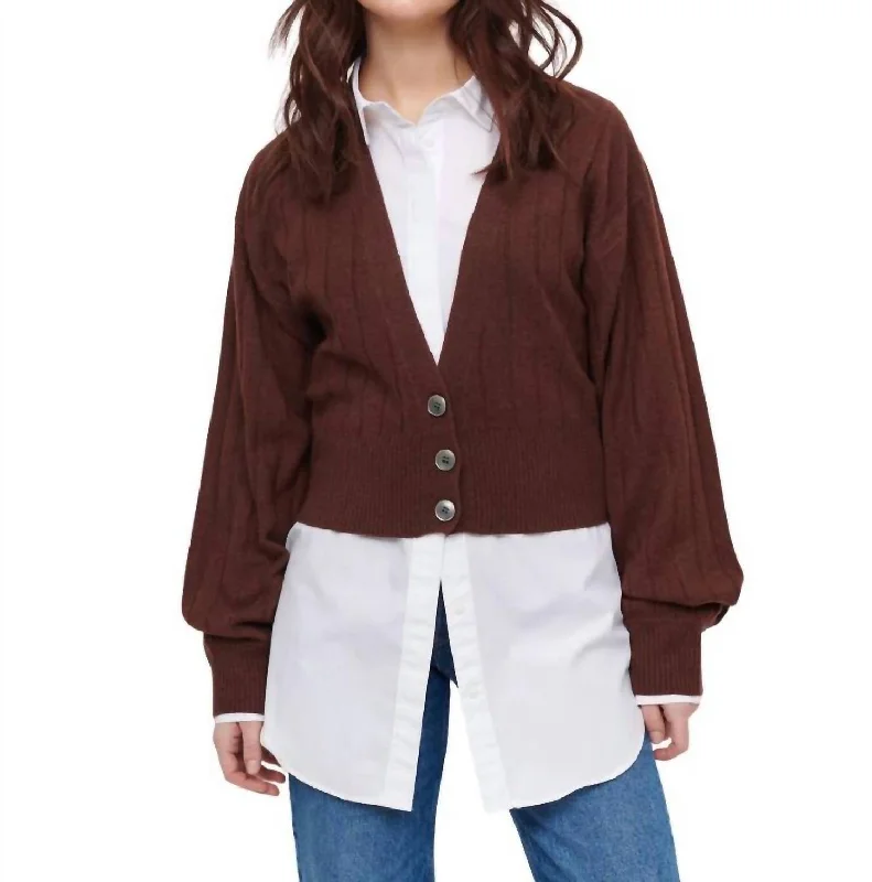 Plus Size Women Wear Gigi Blouson Cardigan In Chocolate