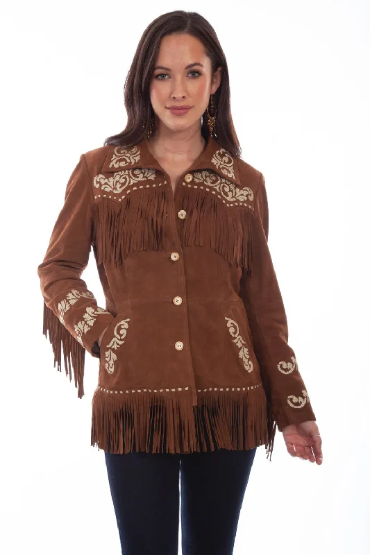 Women's Trendy Clothes Scully Womens Cinnamon Leather Western Fringe Jacket