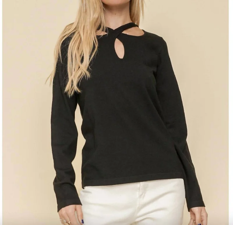 Online Boutiques Clothing Cut Out Neck Sweater In Black