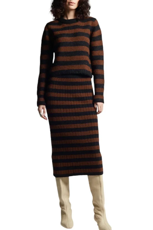 Women's Transitional Garments Pia Stripe Tube Skirt In Black & Cocoa Stripe