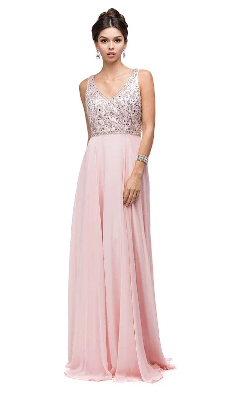 Women's Effortless Casual Outfit Dancing Queen 9589 - Jeweled V-Neck Long Gown