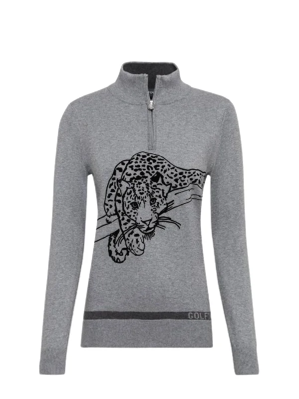 Women's Wedding Apparel Leopard Instict Troyer Sweater In Grey