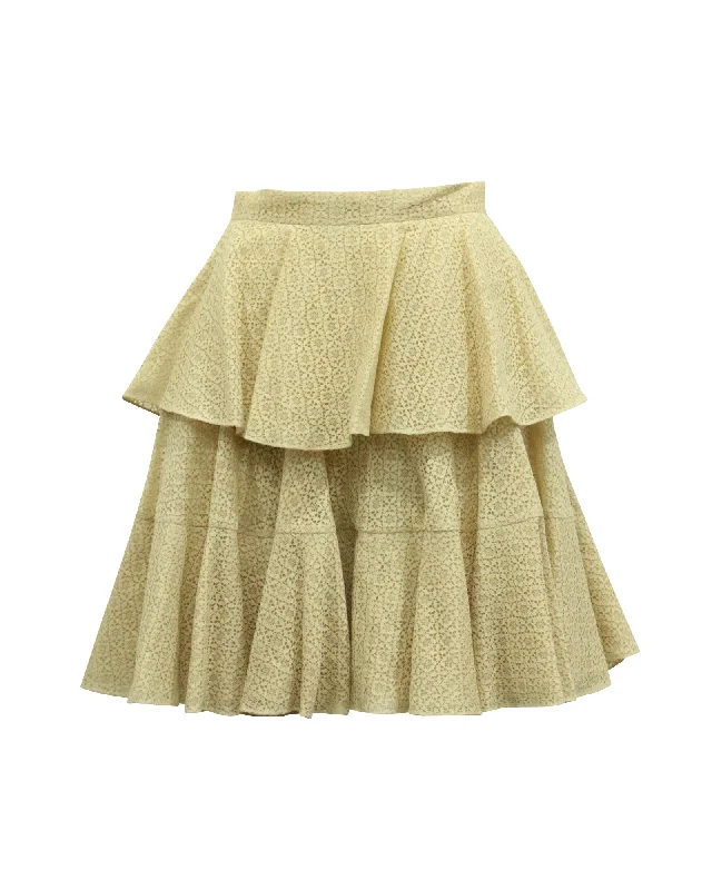 Versatile Women's Fashion Alexander McQueen Ruffled Lace Tiered Skirt in Cream Cotton