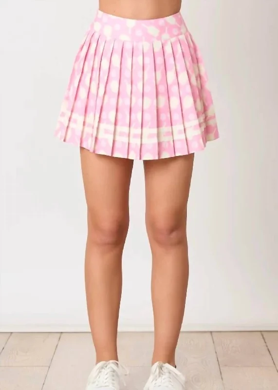 Women's Vintage Clothes Pickle Ball Printed Pleated Skirt In Pink