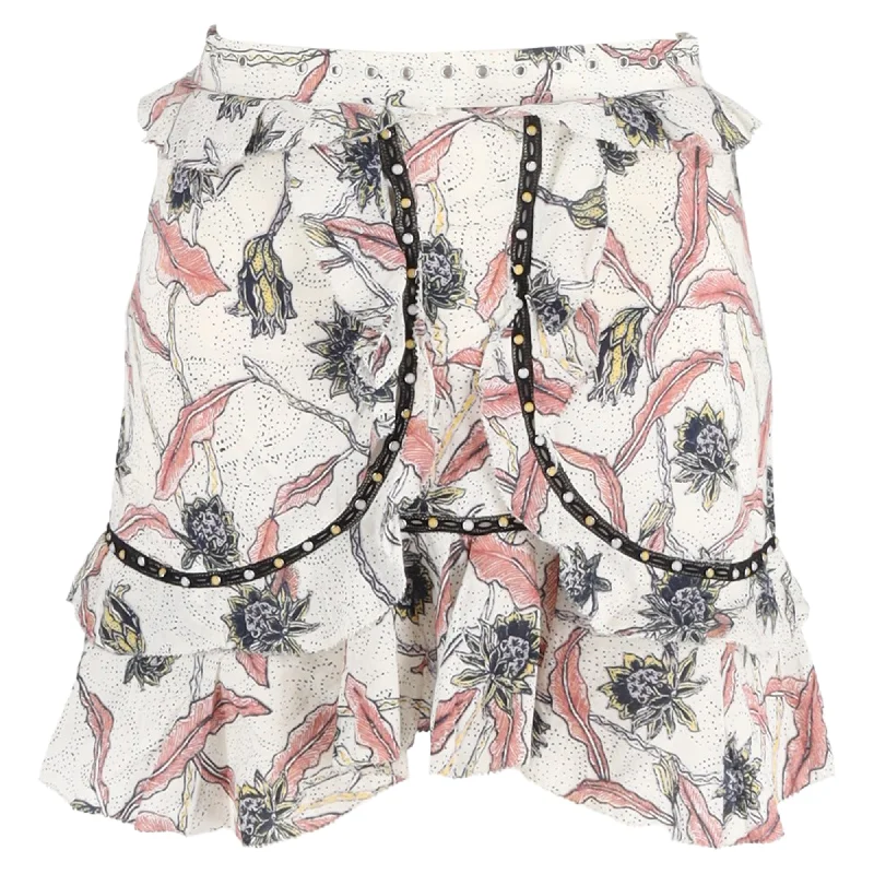 Luxury Women's Fashion Isabel Marant Ugi Embellished Ruffled Printed Mini Skirt In Multicolor Cotton