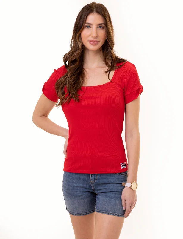 Women's Fashion-Forward Apparel RIB SQUARE NECK T-SHIRT