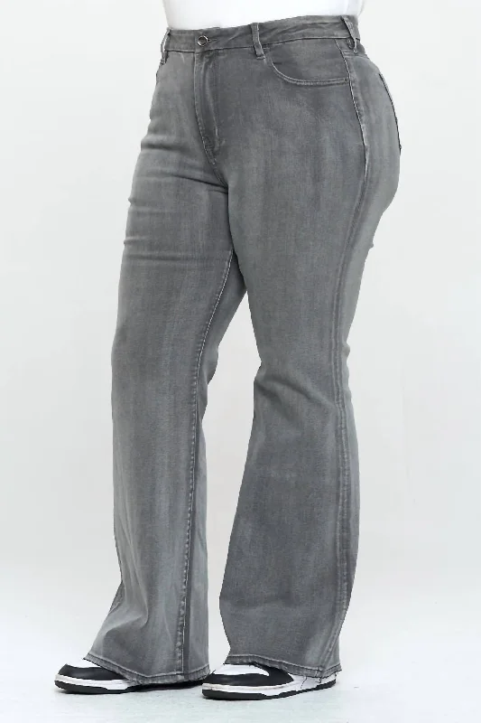 Women's Vacation Garments Curvy High Rise Flare Jeans In Grey