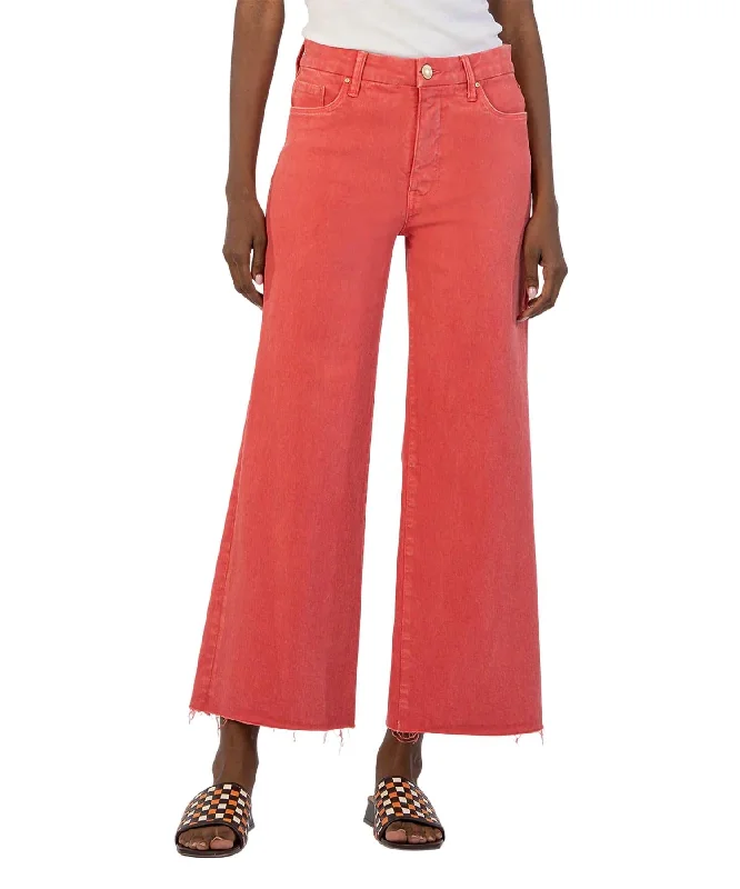 Stylish Women's Garments Meg High Rise Fab Ab Raw Hem Wide Leg Jeans In Strawberry