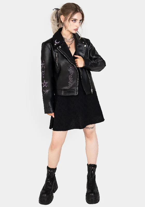 Women's Transitional Garments Sigil Embroidered Faux Leather Jacket