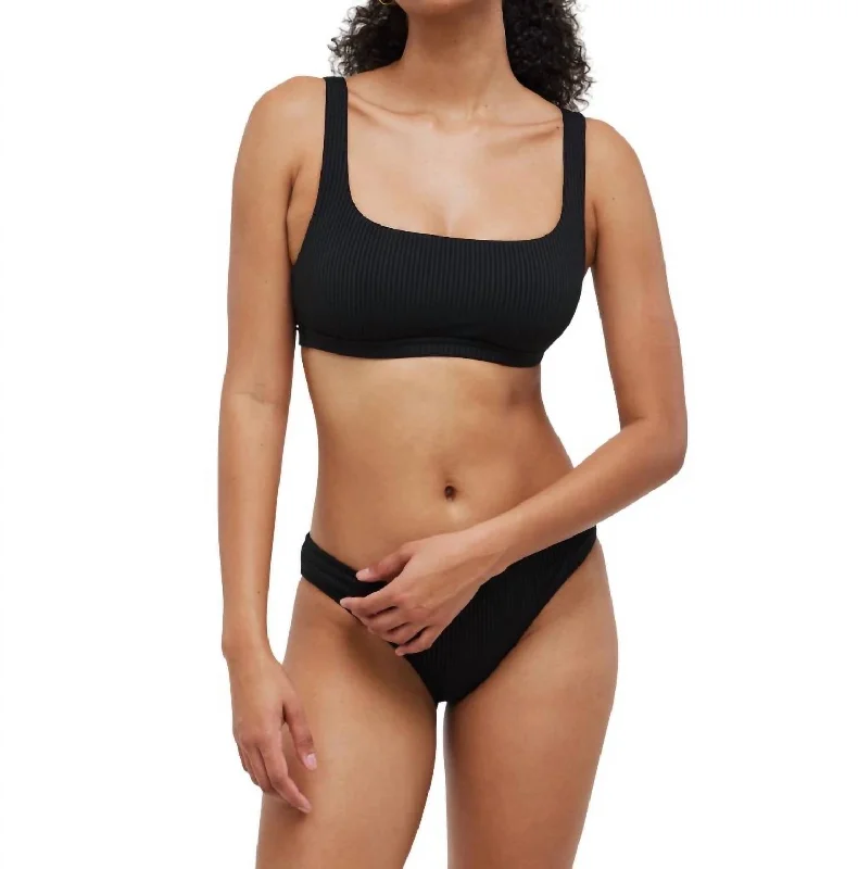 Formal Attire For Women Ribbed Square Neck Bikini Top In Black