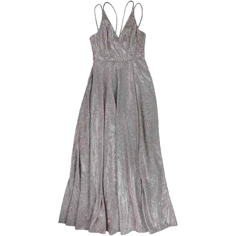 Women's Activewear Garments XSCAPE Womens Sparkled Maxi Sheath Surplice Gown Dress, Metallic, 8