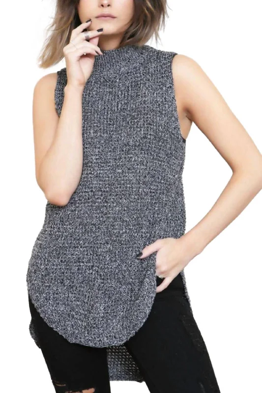 Women's Luxury Garments Bittersweet Wool Tweed Mock Neck Tunic Sweater Top In Black/white