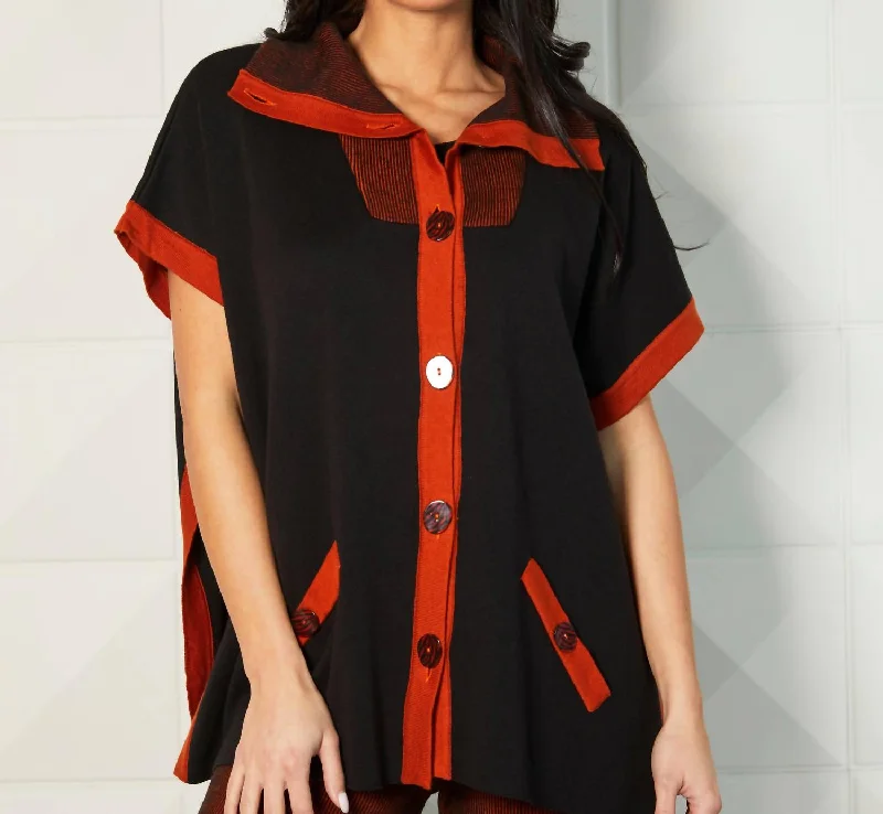 Women's Elegant Formal Outfit Button Up Poncho In Rust