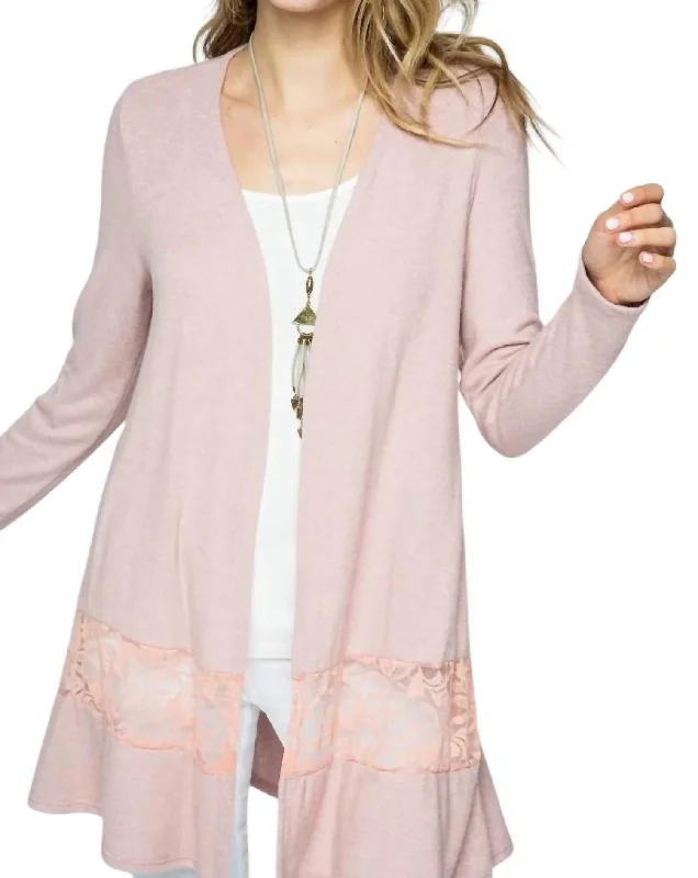 Women's Elegant Evening Outfit Cardigan With Lace Detail In Mauve