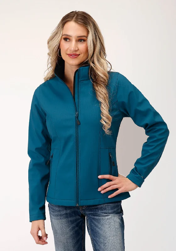 Women's Outerwear Apparel Roper Womens Zip Deep Teal Polyester Softshell Jacket