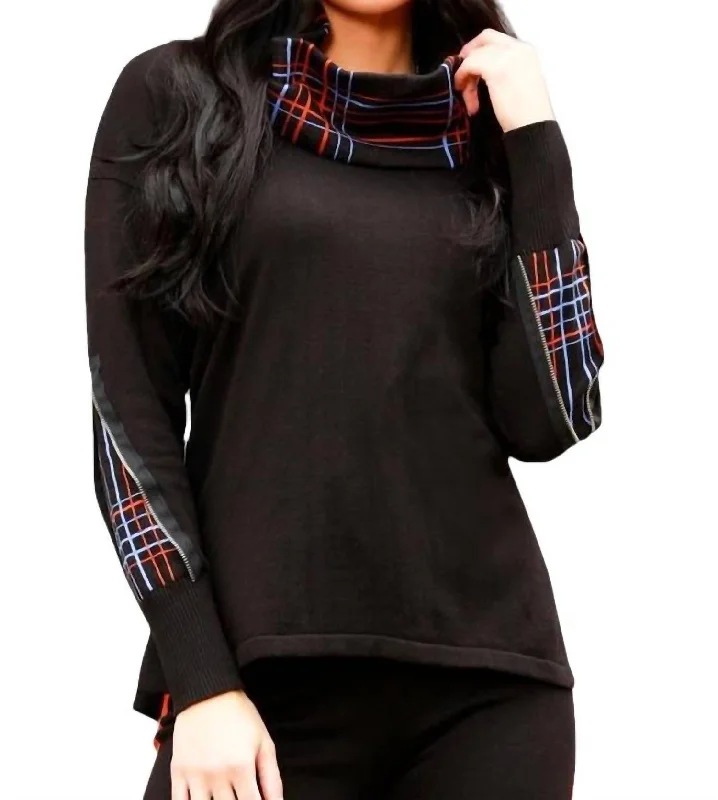 Women's Vacation Clothes Plaid Sweater With Scarf In Black/multi