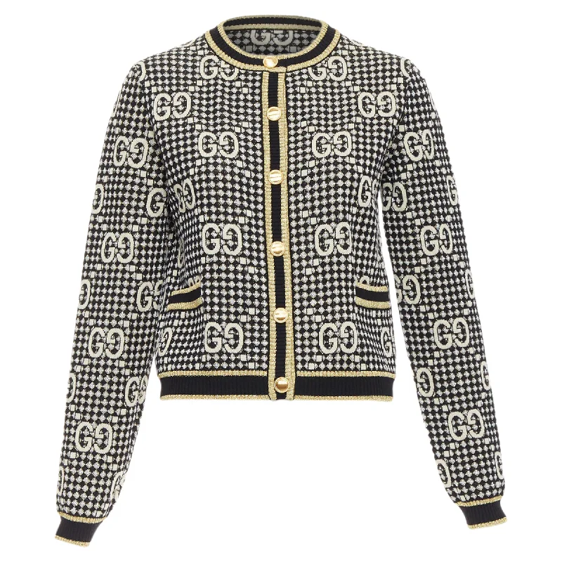 Plus-Size Women's Garments Gucci monogram jacquard preppy cardigan