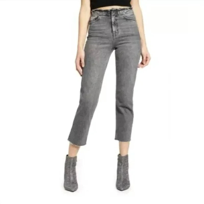 Women's Outerwear for All Weather Conditions High Rise Raw Hem Cropped Straight Leg Jeans In Grey