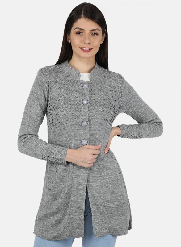 Plus Size Women's Fashion Women Grey Self Design Coat