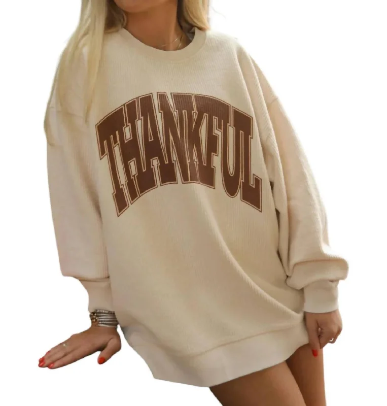 Women's Street Style Casual Wear Thankful Corded Sweater In Cream