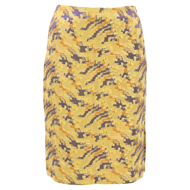 Women's Work Outfit For The Office Dries Van Noten Printed Skirt in Yellow Viscose