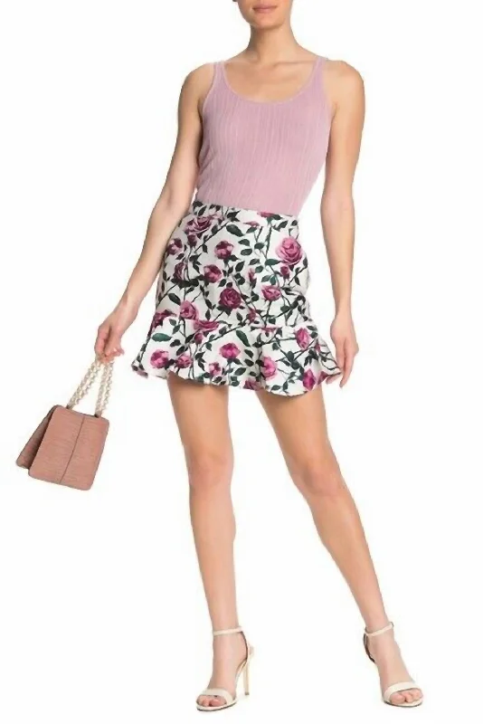 Women's Clothing for Every Occasion Floral Print Jacquard Ruffled Hemline Mini Skirt In Magenta Combo