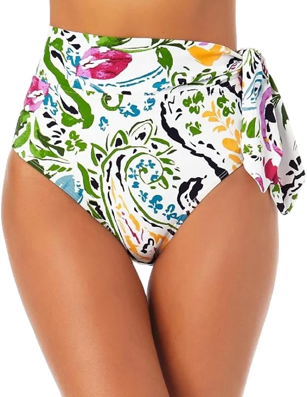 Modern Women's Clothes Soft Band Side Tie Swimsuit Bottom In Petal Paisley