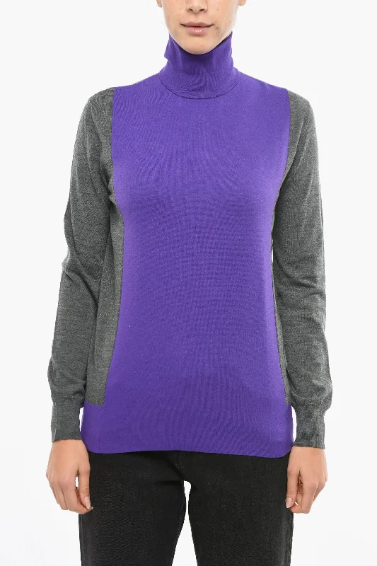 Timeless Women's Apparel Plan C Two-Tone Wool Blen Turtleneck Sweater