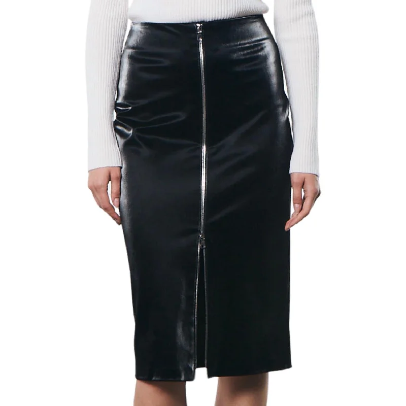 Women's Apparel Satin Finish Leather Skirt In Black