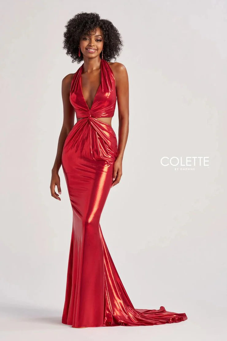 Women's Trendy Outfits Colette By Daphne CL8505 - Metallic Cutout Prom Gown