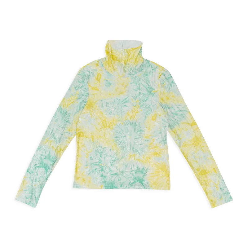 Affordable Women's Clothes CALLIPYGIAN TEXTURED TIE DYE YELLOW BLUE TURTLENECK