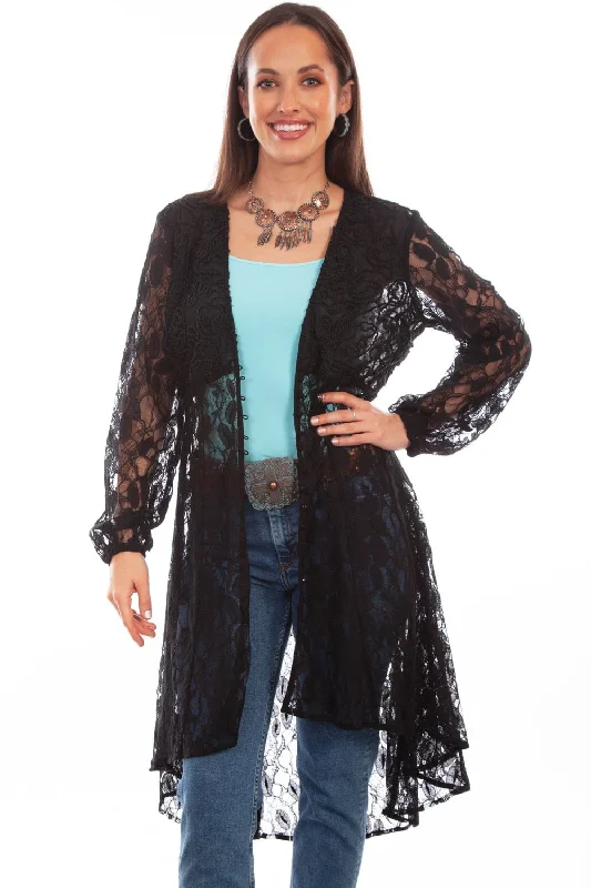 Women's Resort Apparel Scully Womens Black 100% Polyester Lace V-Neck Duster