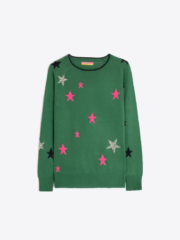 Affordable Women's Fashion Intarsia Stars Sweater In Green