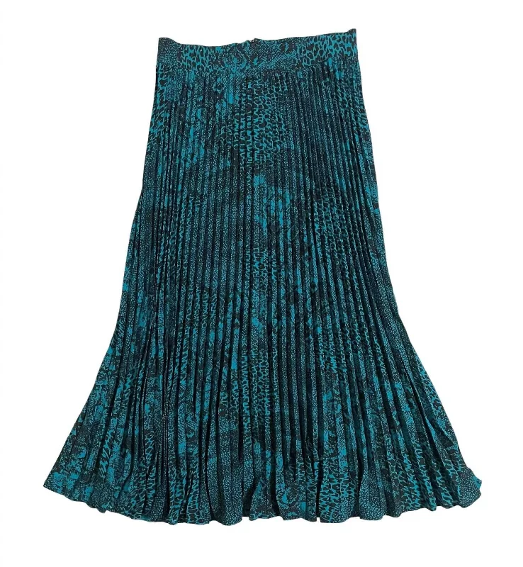 Women's Evening Outfit Women's Animal Print Pleated Midi Skirt In Teal Blue